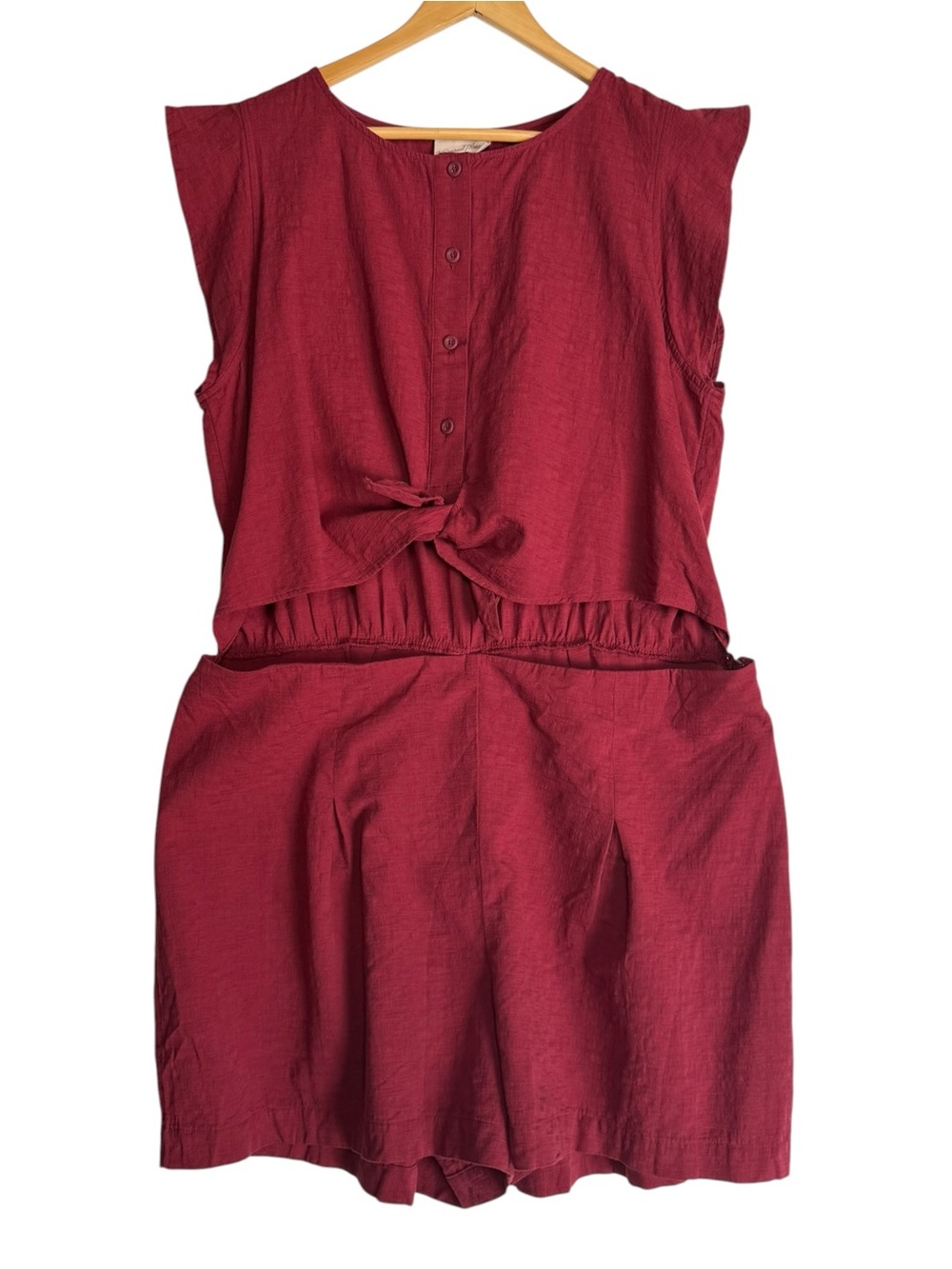 Universal Thread Burgundy Button Front Cutout Tie Waist Romper XXL NWT